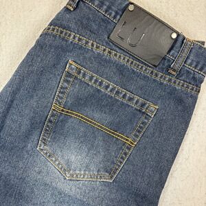 LINEA UOMO Mens 42x34 Relaxed Straight Leg Dark Wash Denim Jeans